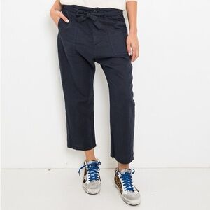 The Great. Convertible Trouser in Navy Cropped Linen Blend M